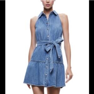 Alice + Olivia Jeans Miranda Denim Mini Dress Sleeveless Size 12 Blue (C)